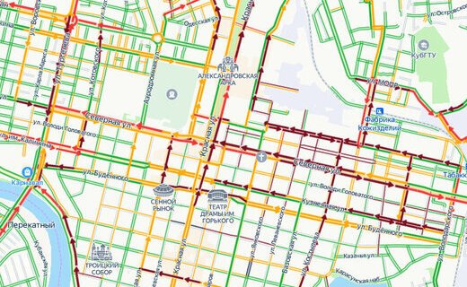 Движение транспорта в Краснодаре вечером 11 июня практически прекратилось